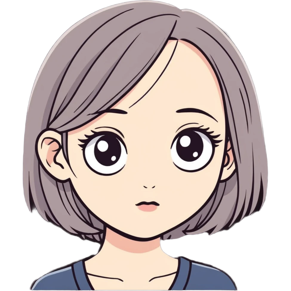a female with white skin, big eyes, middle-length hair which is right at the shoulder emoji