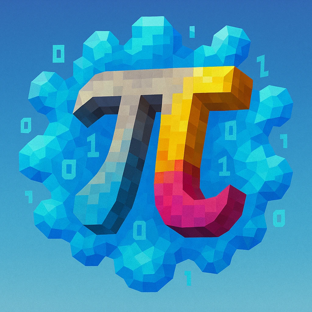 a custom emoji that combines the π (pi) math symbol, binary code, and a magical cloud or digital mist emerging from it. emoji