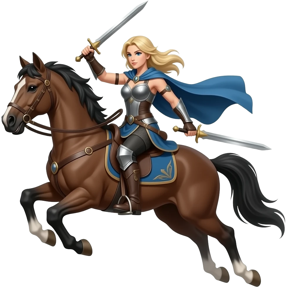 Valkyrie on a flying horse and sowrds in thier hand emoji