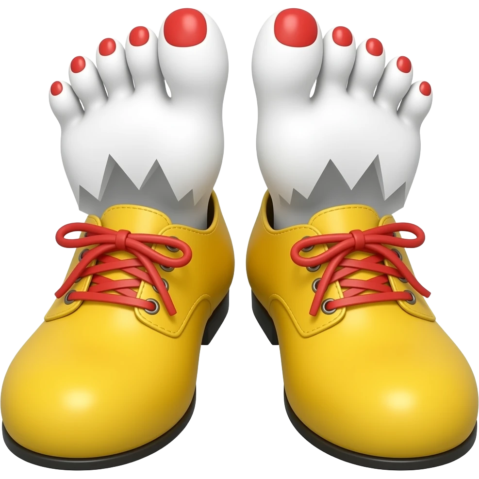 White toes with red long toenails ripping out of clown shoes emoji