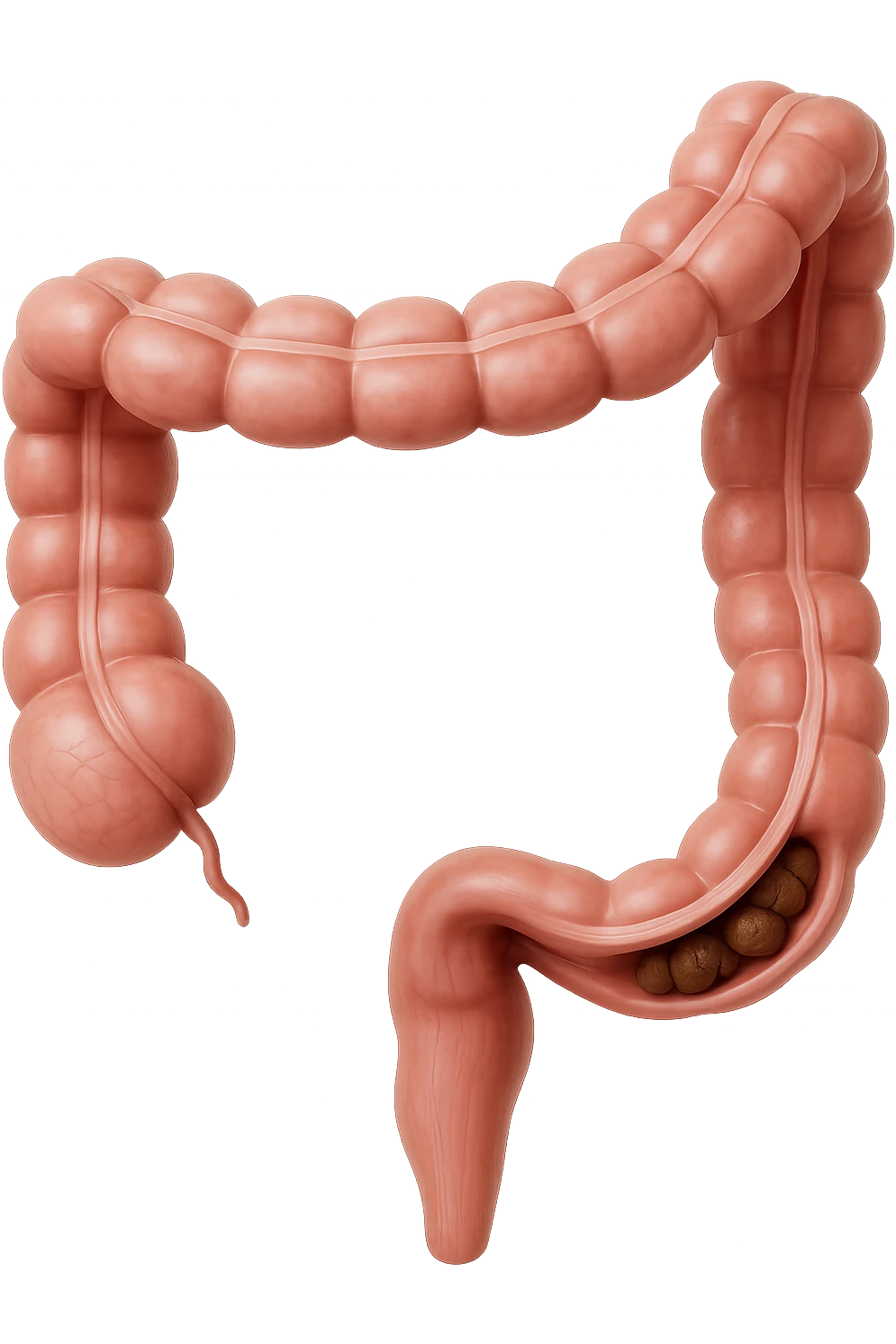 colon umano anatomico con feci a pallini all'interno, stipsi, iperrealistico 4k emoji