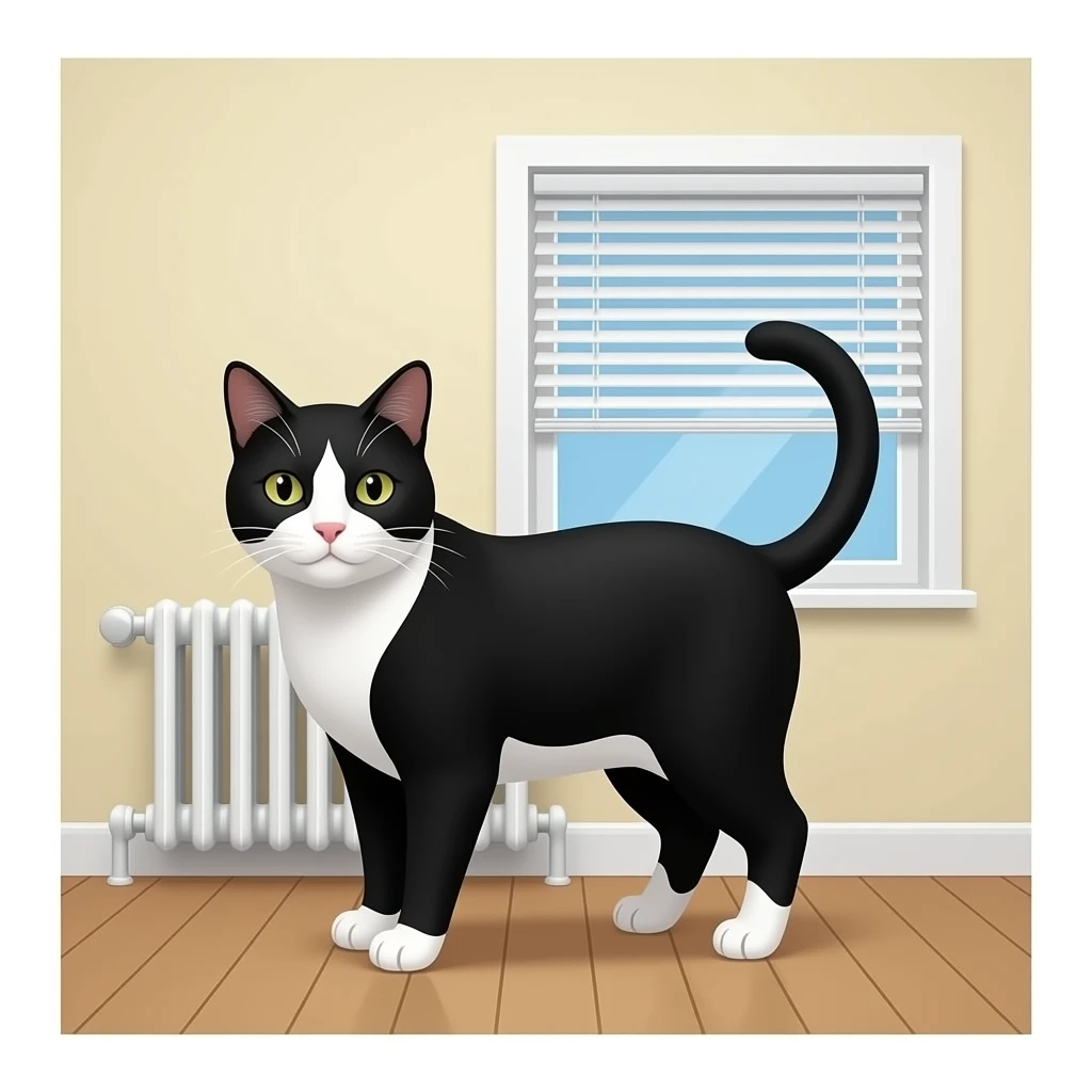 black and white cat room heater window blinds emoji