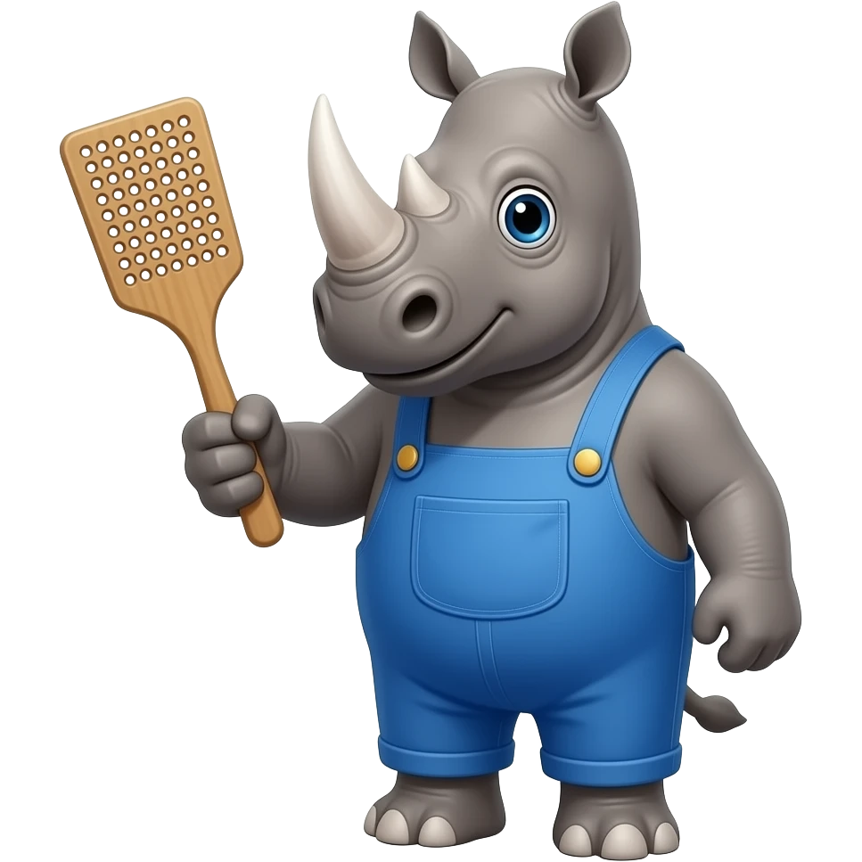 a rino with blue pants and a ply swater in its hand emoji