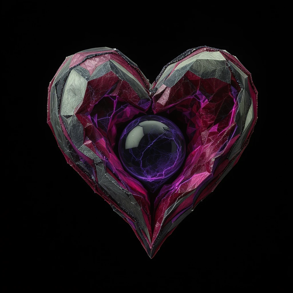 gothic heart with a dark crystal orb, professional photography style emoji