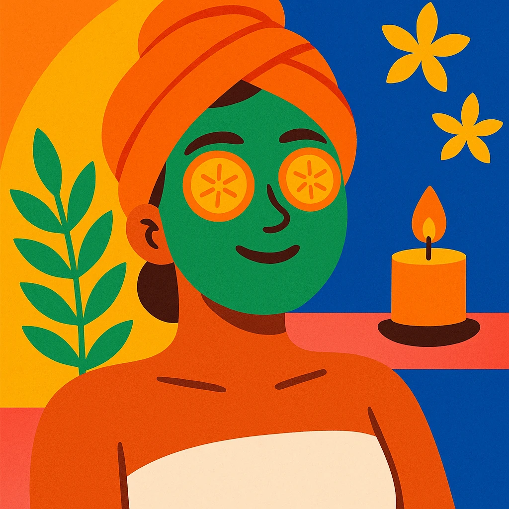 lady with a full face spa mask, relaxing, serene expression, modern illustration, beauty and wellness theme emoji