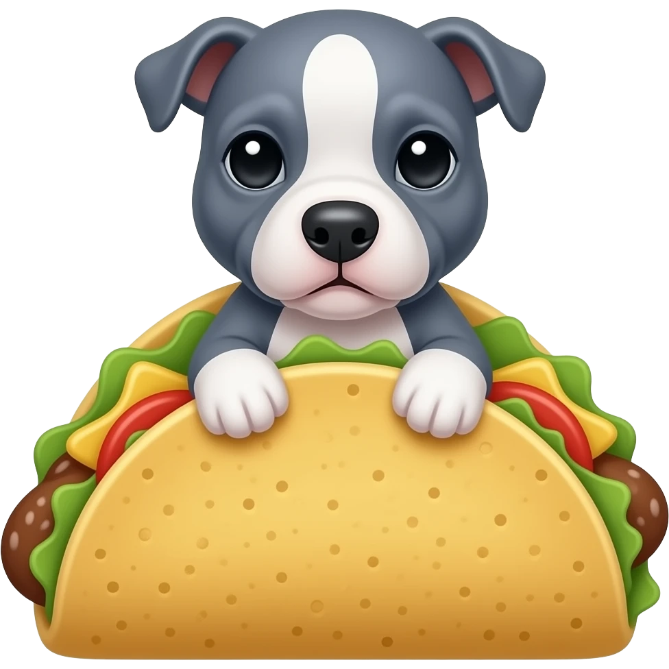 cute grey blue staffie puppy black eyed in a taco emoji