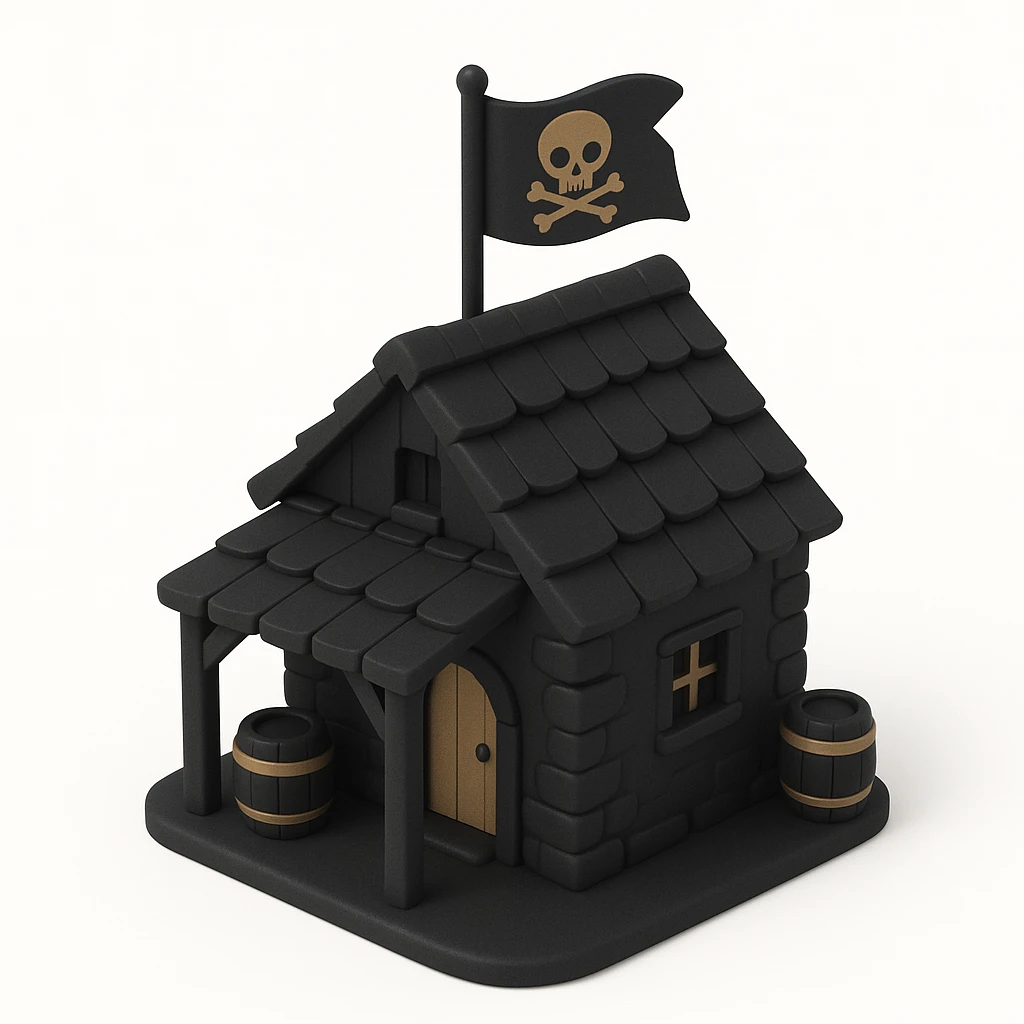old pirate's house with skull flag emoji