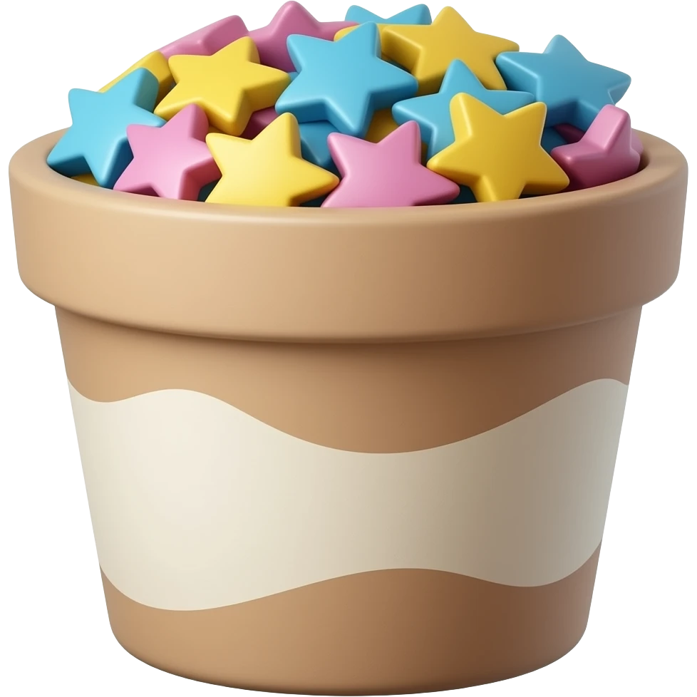 Pote tampado com estrelinhas azuis amarelas e rosas dentro emoji