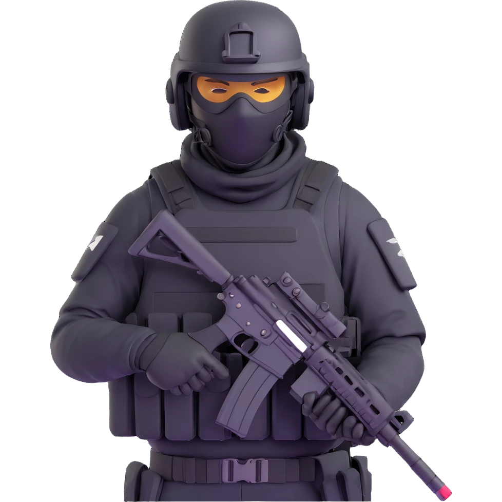 armed figure in all-black tactical gear, shiesty mask, helmet, holding a rifle emoji