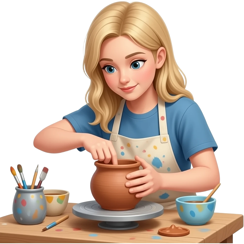 Blond long hair girl doing pottery emoji