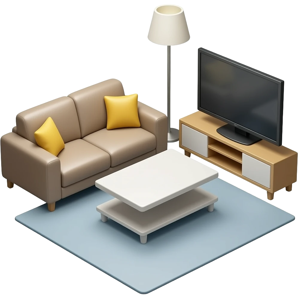 كنبة مع طاولة و تلفاز بتصميم عصري emoji