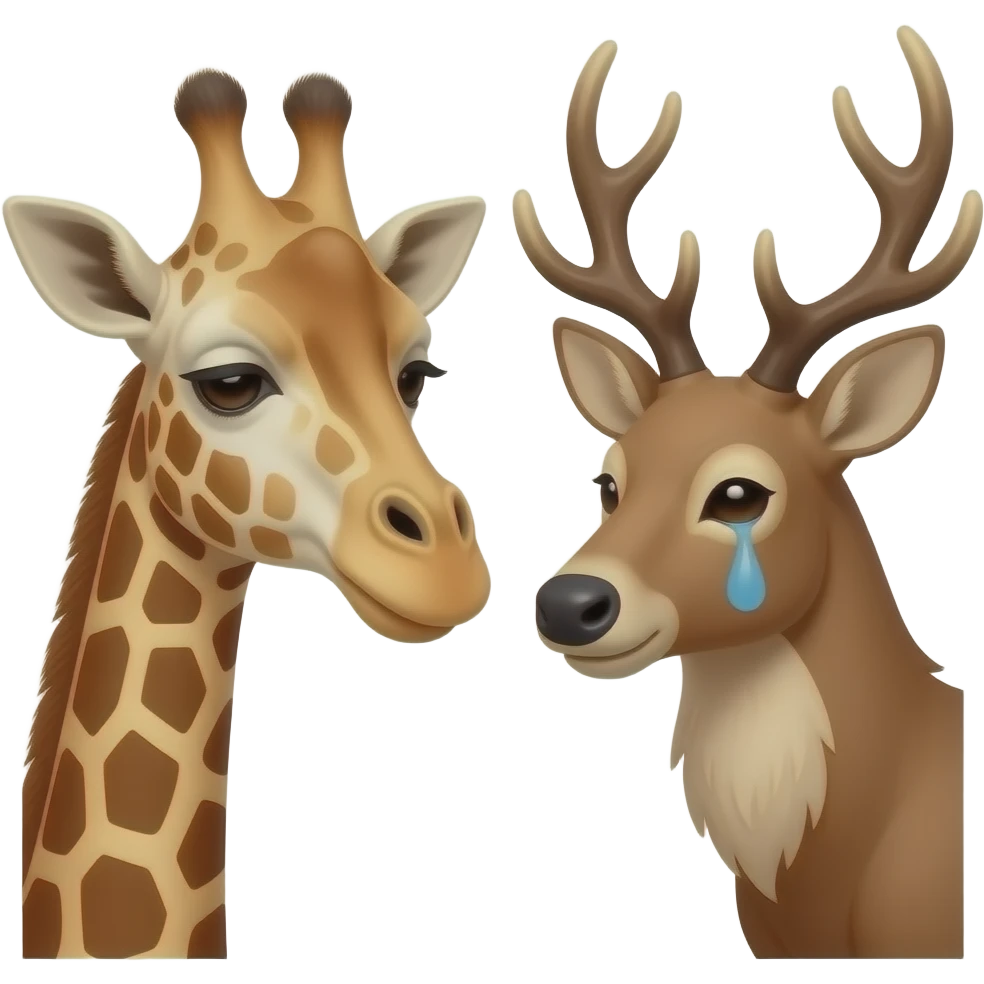 Einfacher Giraffenkopf traurig und Elchkopf traurig und schauen sich an emoji