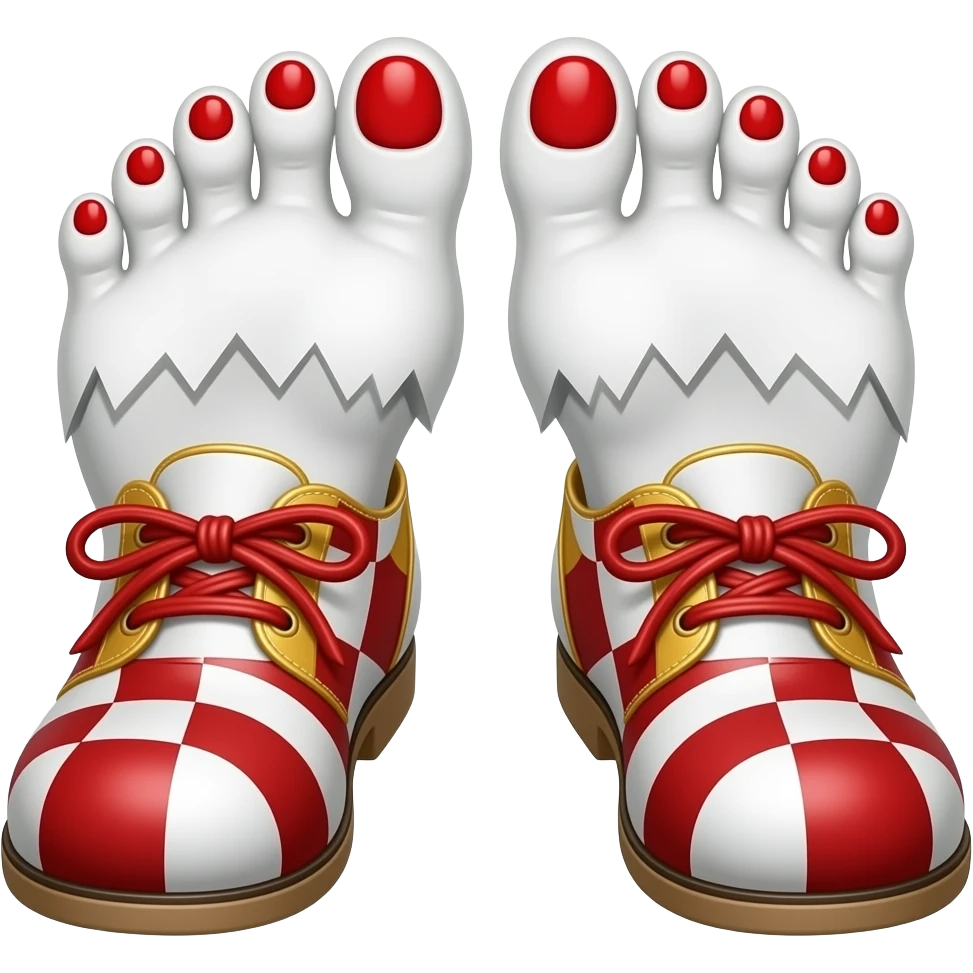 White feet with red toenails ripping of clown shoes emoji
