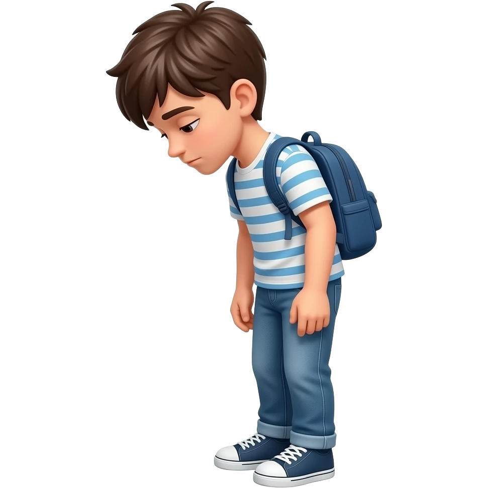 emoji trauriger jugendlicher junge, ganzer Körper , kopf nach unten, seitenansich emoji