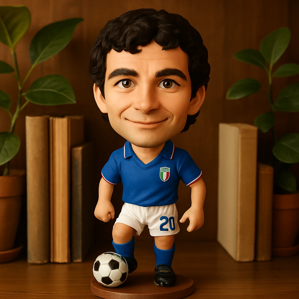 Молодой Паоло России в форме сборной Италии 1982 смотрит на прямо на зрителя и слегка улыбается, освещение с левой верхней стороны кадра emoji