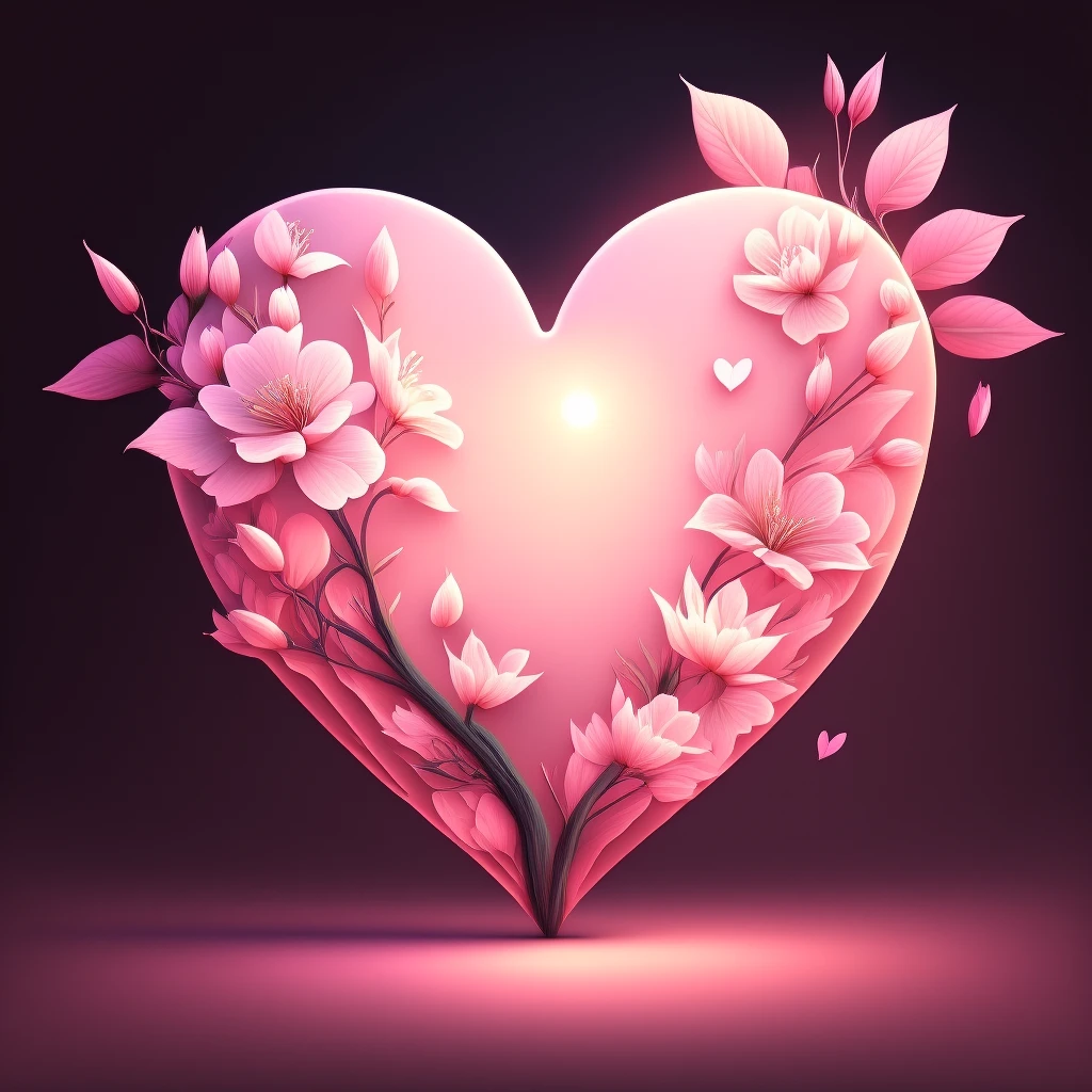 heart with sakura and soft pink glow, no background, gentle and warm emoji