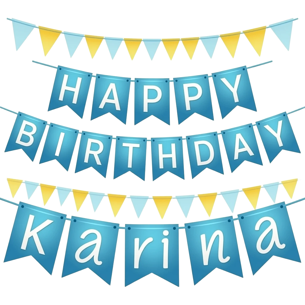 blue yellow Party banners (“Happy Birthday Karina") inspired by Barbie colour palette emoji