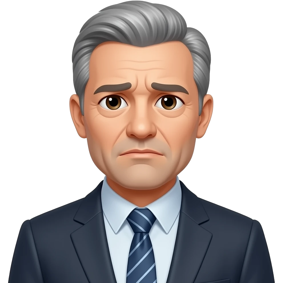 Man, middle ages, grey hair, thinking hard, suit,  tired emoji