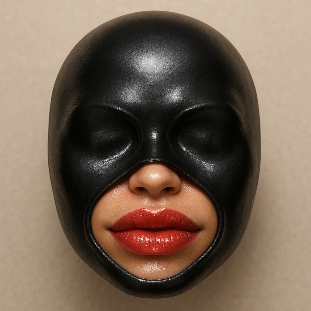 latex rubber mask lips emoji, realistic style emoji