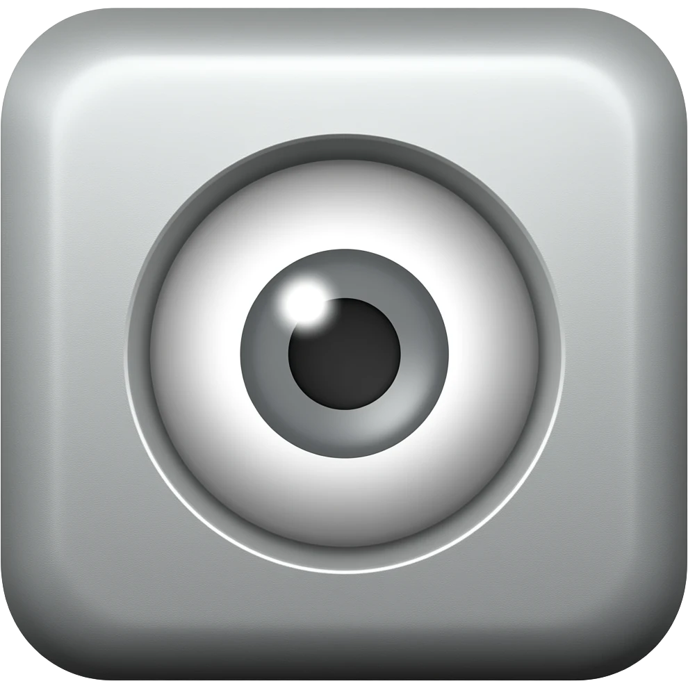 A metal cube with one single eye in the middle of it 3D in the pupil is gray emoji