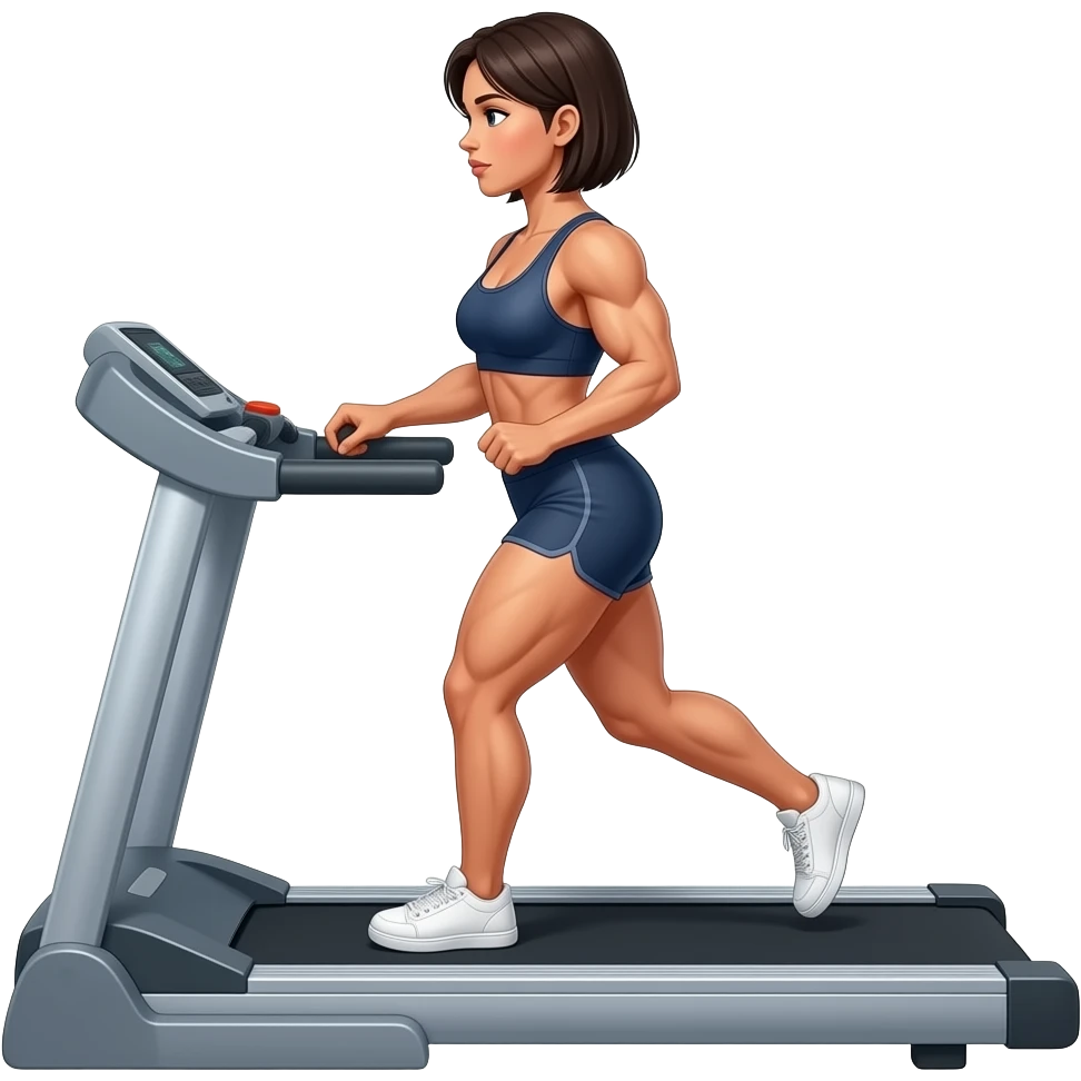 female, short dark hear, muscular person on a treadmill emoji