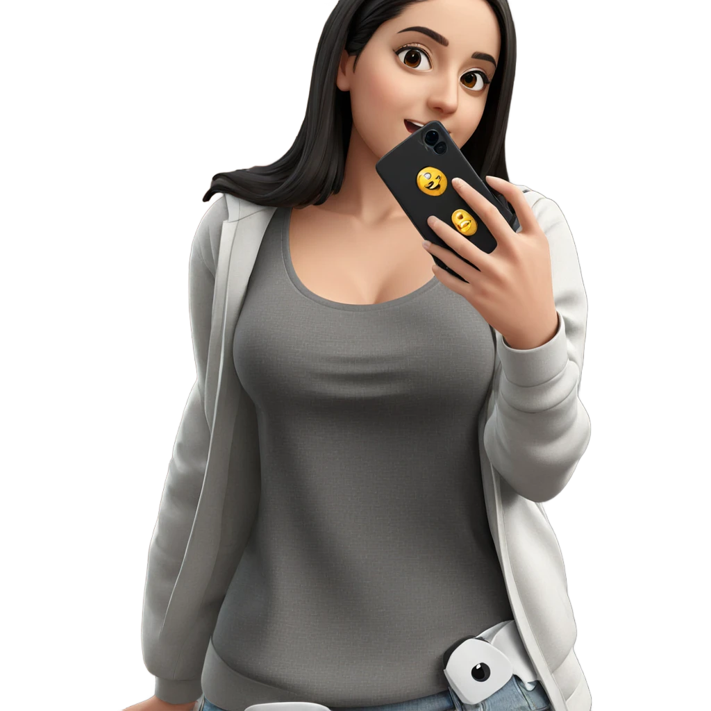 girl taking selfie by wall emoji