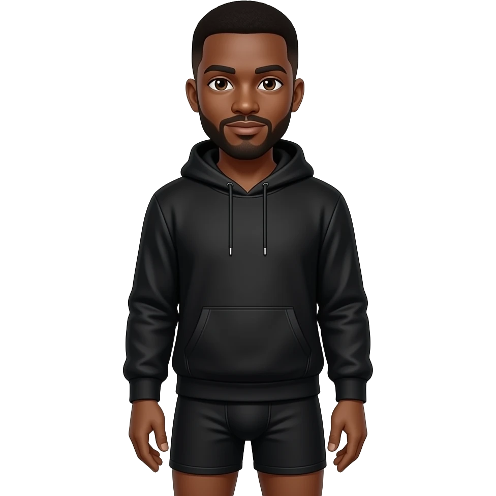 Black man in sweatsuit with hoodie boxer emoji