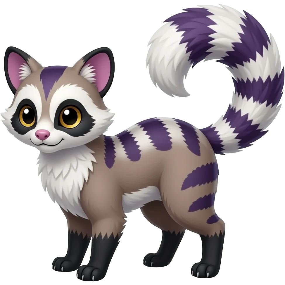 Cool colorful randomly marked smooth silky furry beautiful realistic wild indigo and violet-purple and black and white Civet-Mankeulv-Genet-Vernid-Fakémon-hybrid emoji