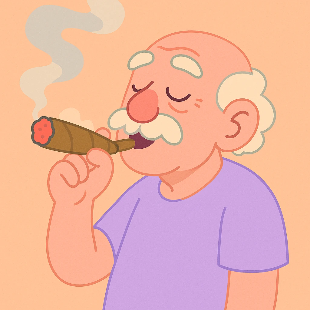 an old man smoking a weed cigar, pastel cartoon style emoji
