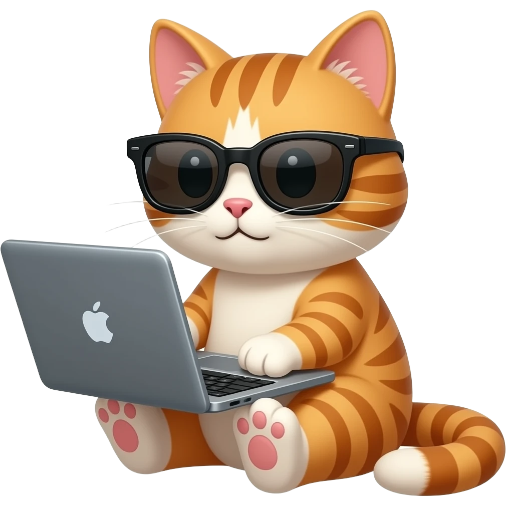 cat wearing sunglasses and working with the laptop emoji