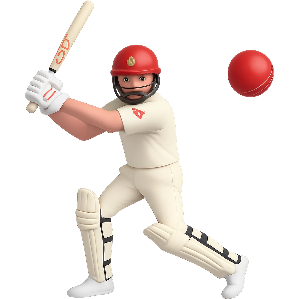 Include a cricket ball in the scene positioned as if about to be hit in 3D emoji style with no background, matching the existing 3D emoji style of the image. emoji