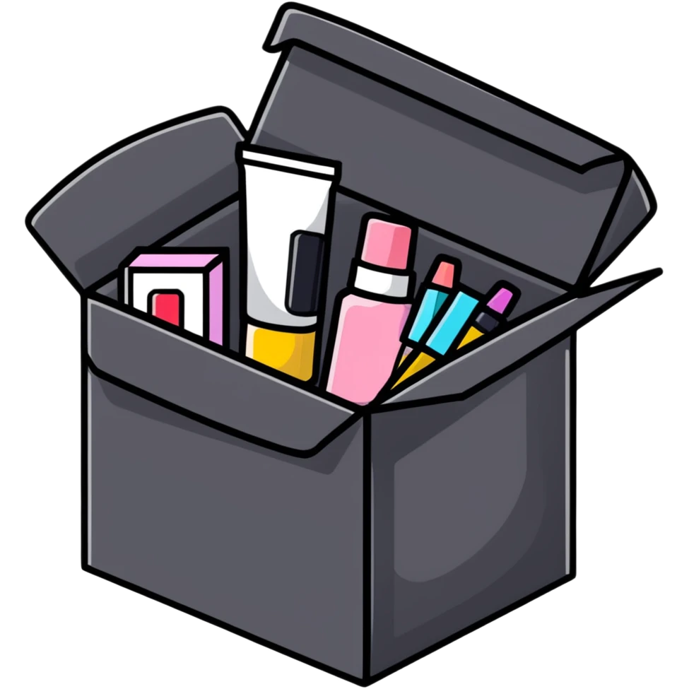 an opened box with beauty products inside emoji