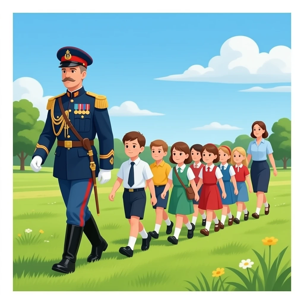 Grand Old Duke Of York At The Field 10 Children and one teacher are playing with a march emoji