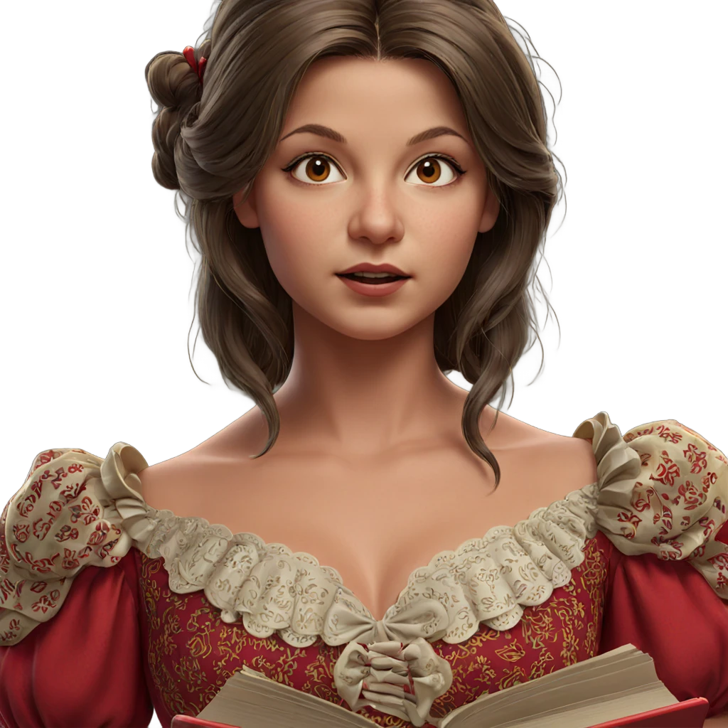 girl in red dress reading emoji