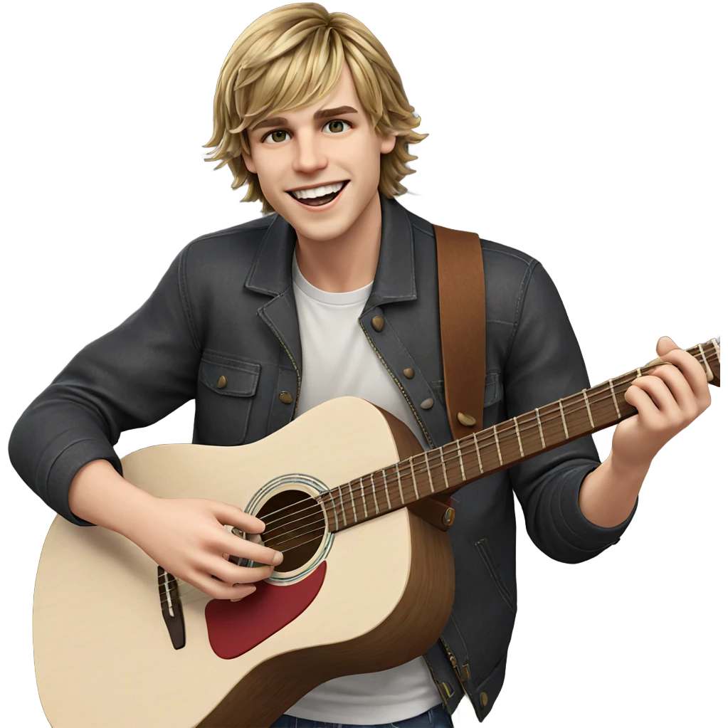 smiling boy playing guitar outdoors emoji