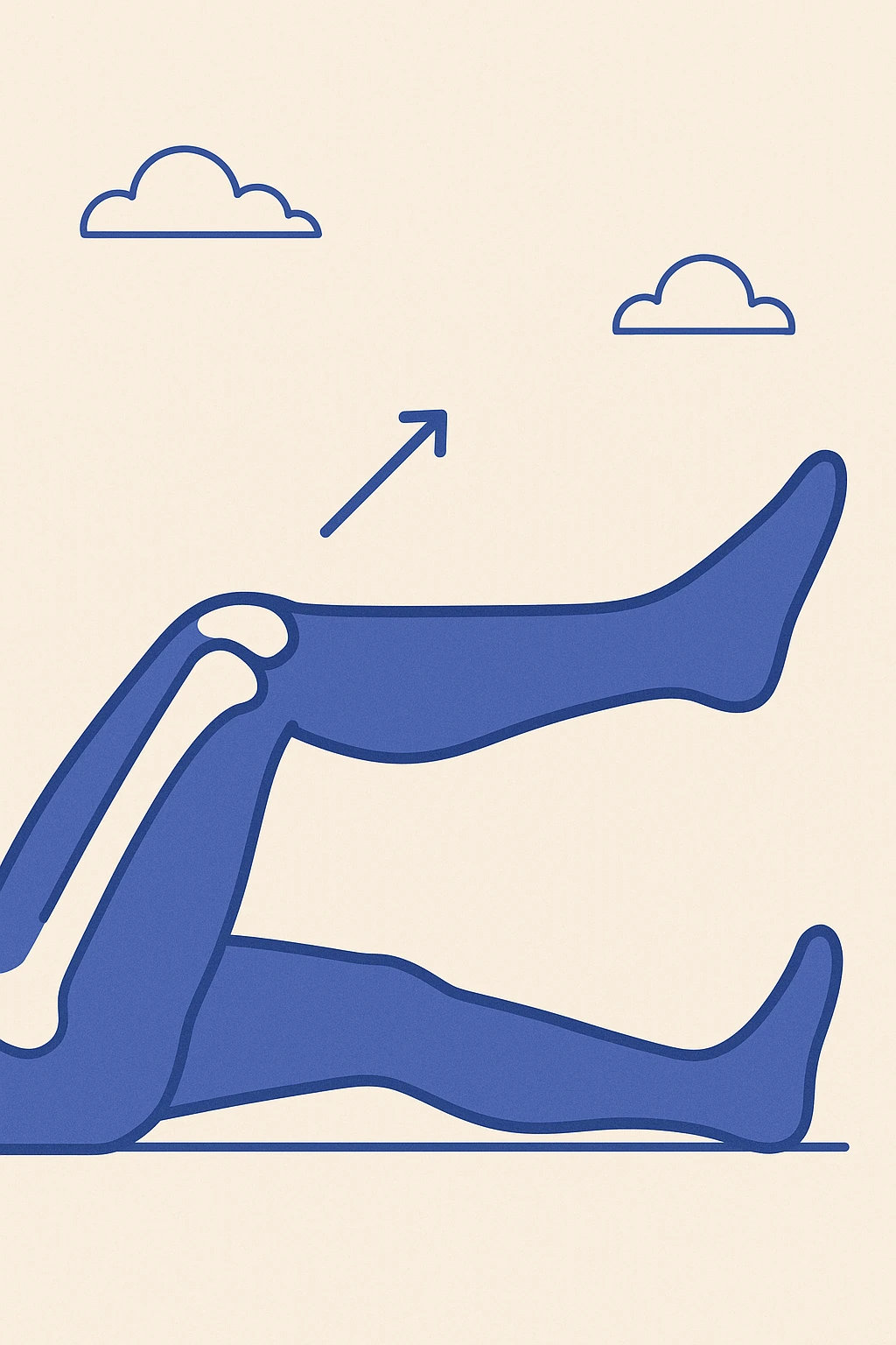 illustration of a human knee doing a straight leg raise exercise, showing the knee and leg in motion, clear and easy to understand, educational style emoji