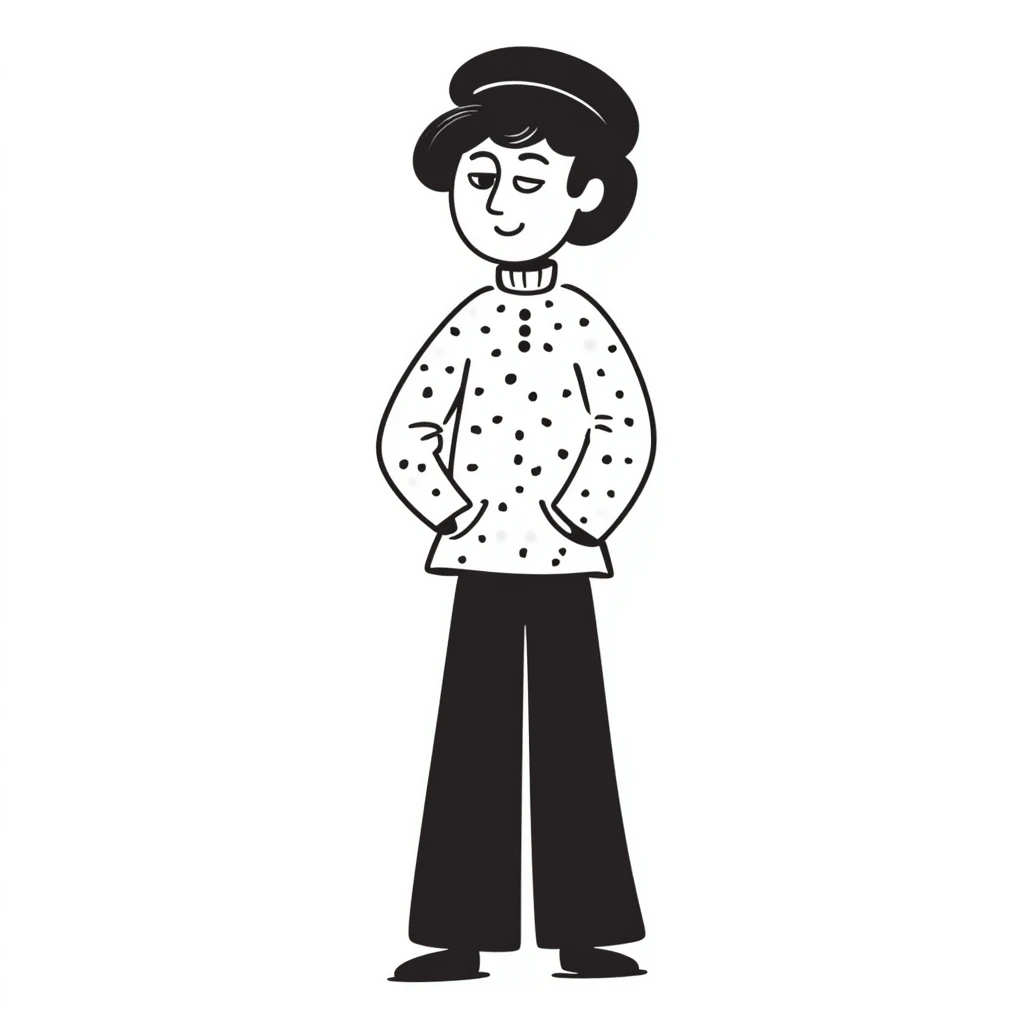 an effeminate, eccentric young man wearing a beret, hand-drawn doodle style emoji