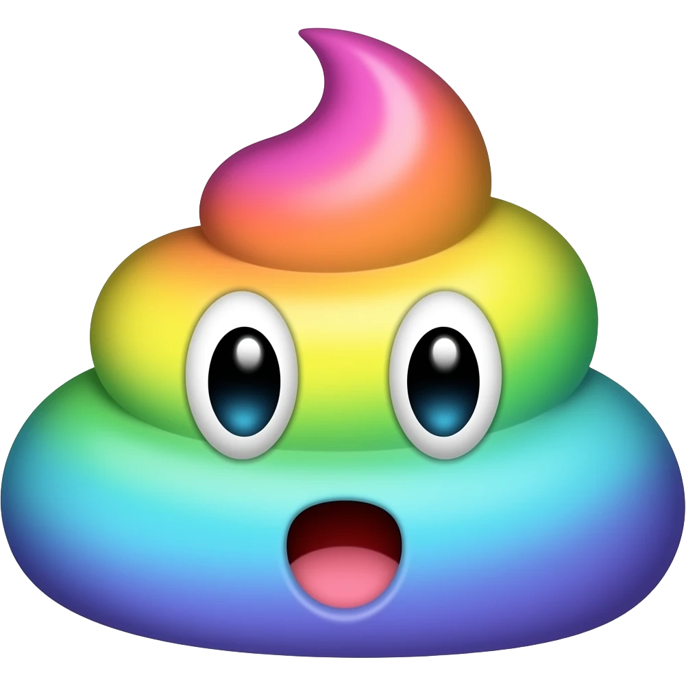 Une crotte couleur licorne avec des yeux et une bouche emoji