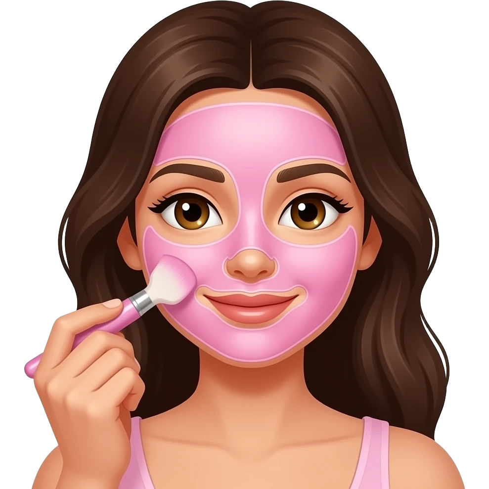 brunette girl doing a mask for skin care with a tool and pink stuff emoji