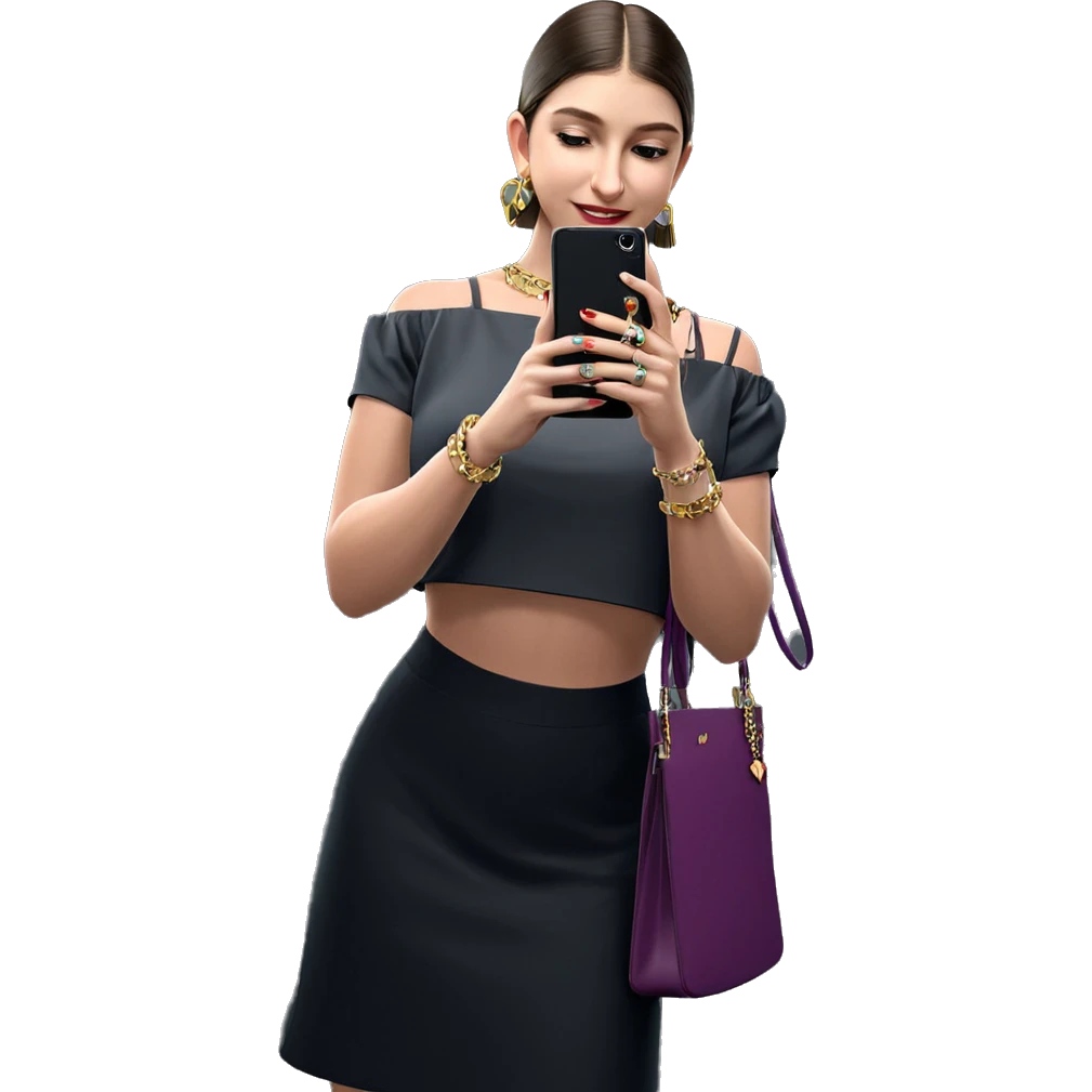 girl holding jewelry and phone emoji