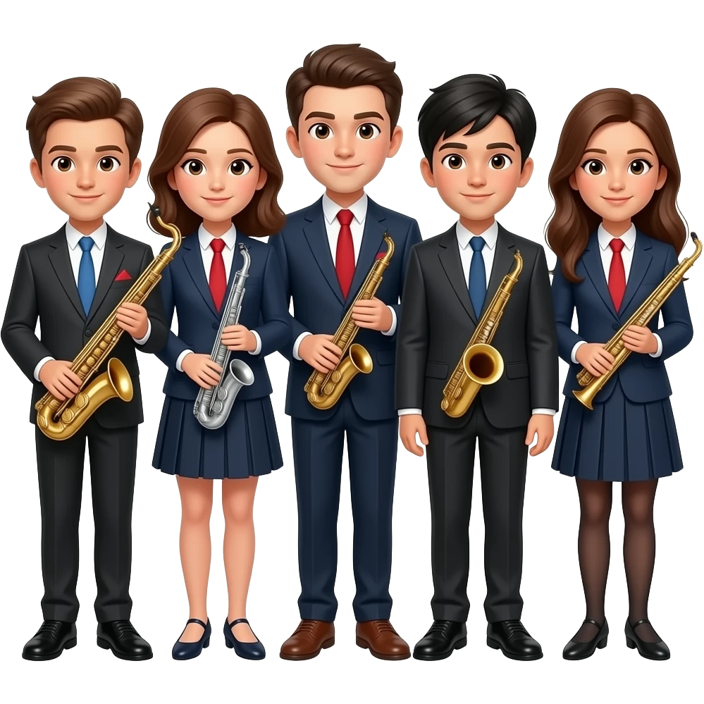 Tinbiriche  3. niños.   Y 2. Niñas   porles.   Los. Trajes   porles. Sus. Intrunmetos emoji