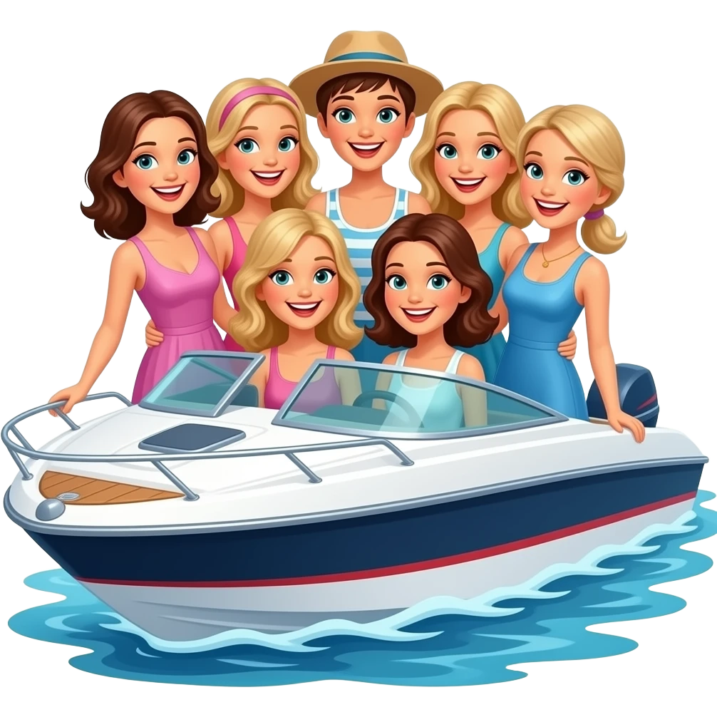bunch of ladies on a motorboat at sea emoji