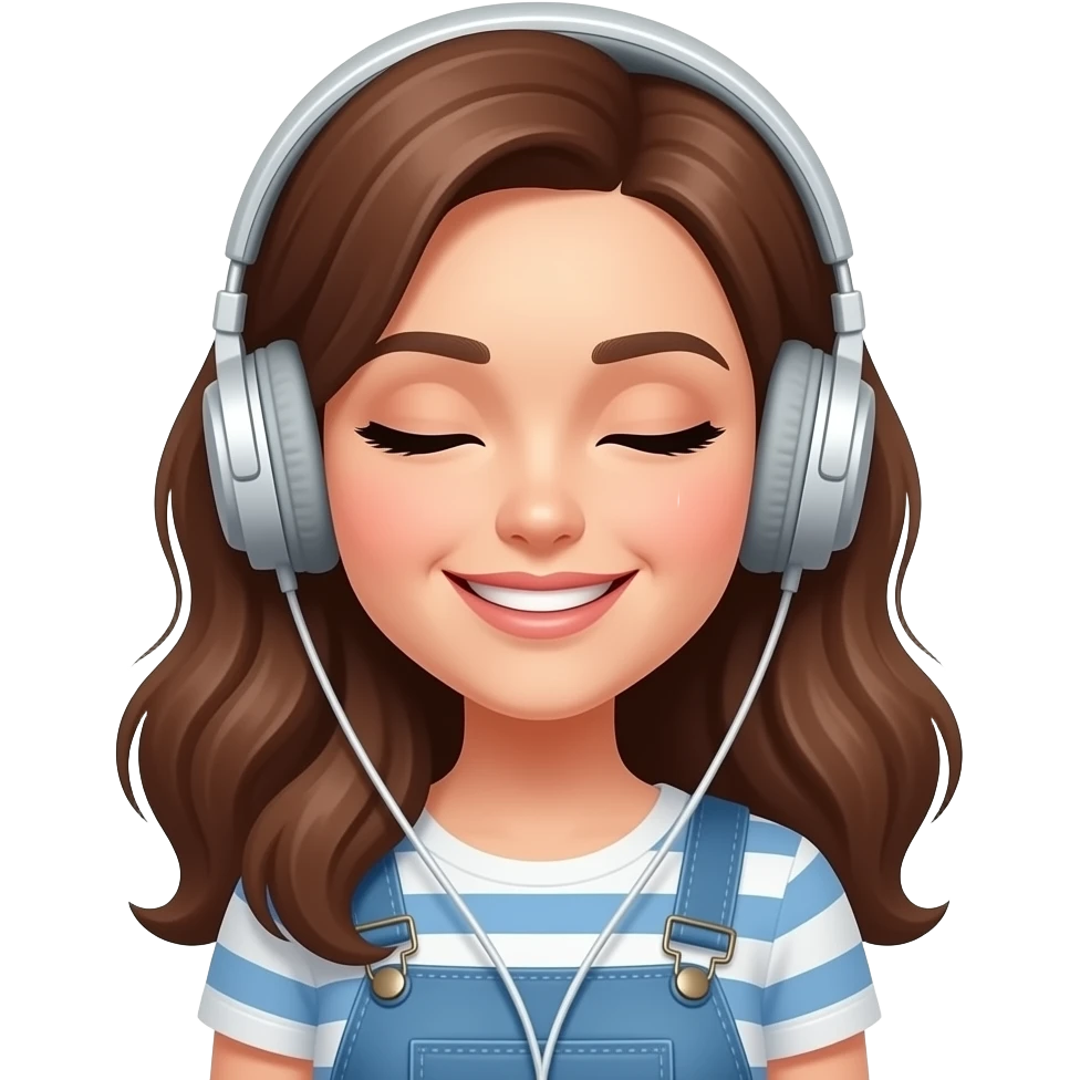 peacefully listening to music feeling powerful brown hair no teeth smile woman emoji