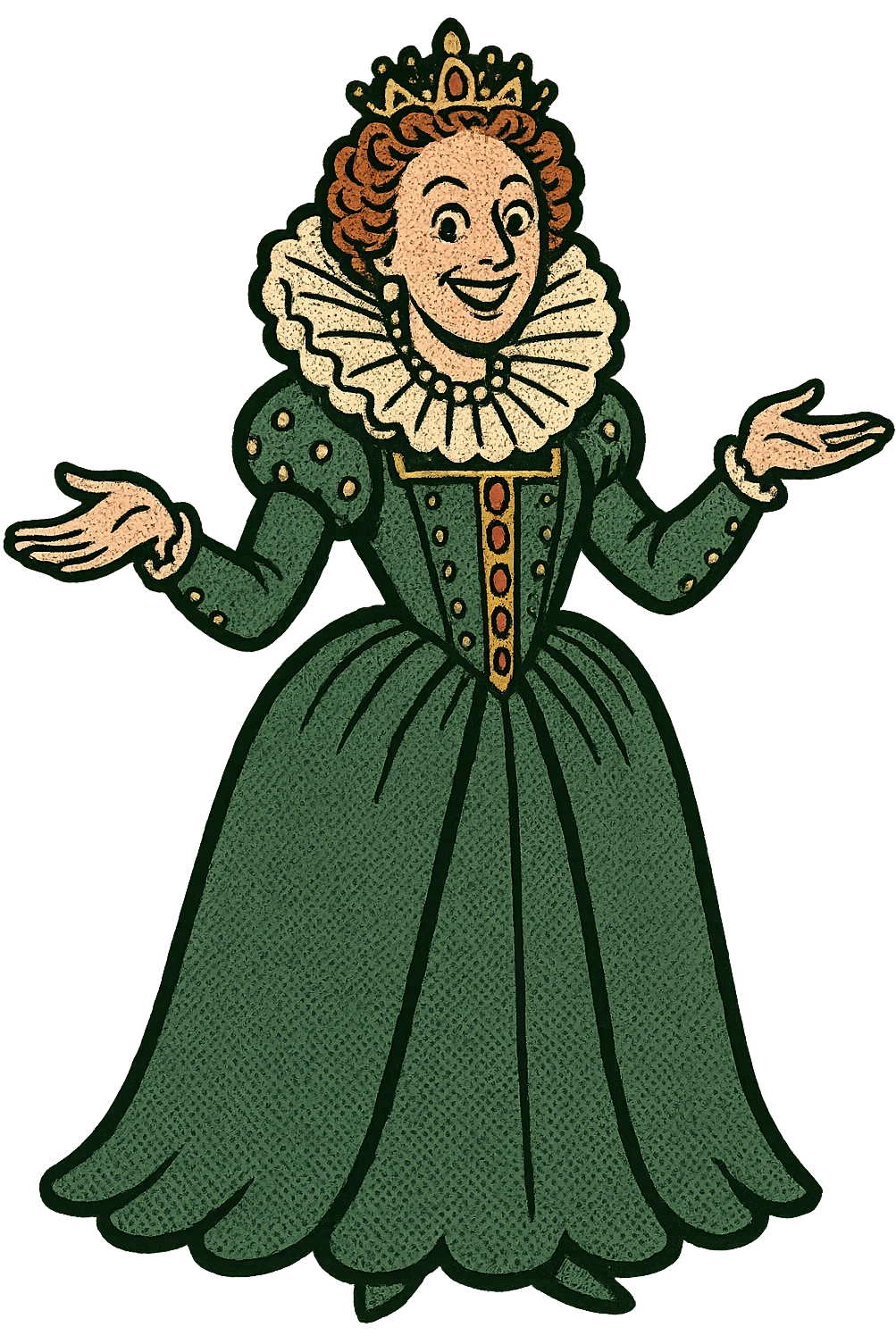 the full body of queen elizabeth I smiling with her arms out presenting something emoji