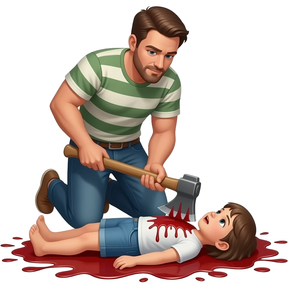 Man decapitating  his children with an axe like gore emoji