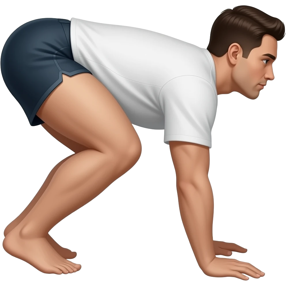 Une personne a 4 pattes dans le sens sur les genoux, les genoux au sol avec les mains au sol vu de profil emoji