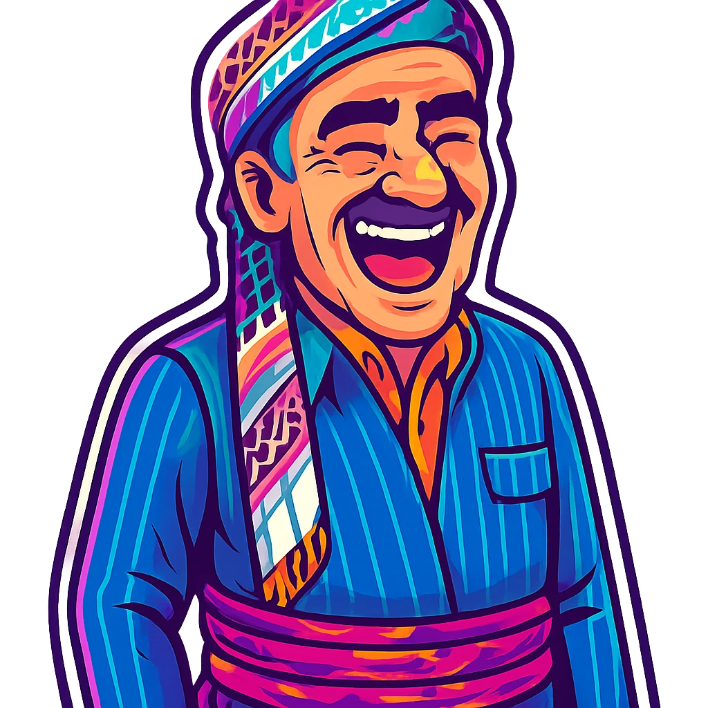 Create a cartoon sticker with a laughing expression in the style of Flux Kontext Pro, with a transparent background. The style is vibrant and pop colors icons with a cartoonish, colorful, and lively look. emoji
