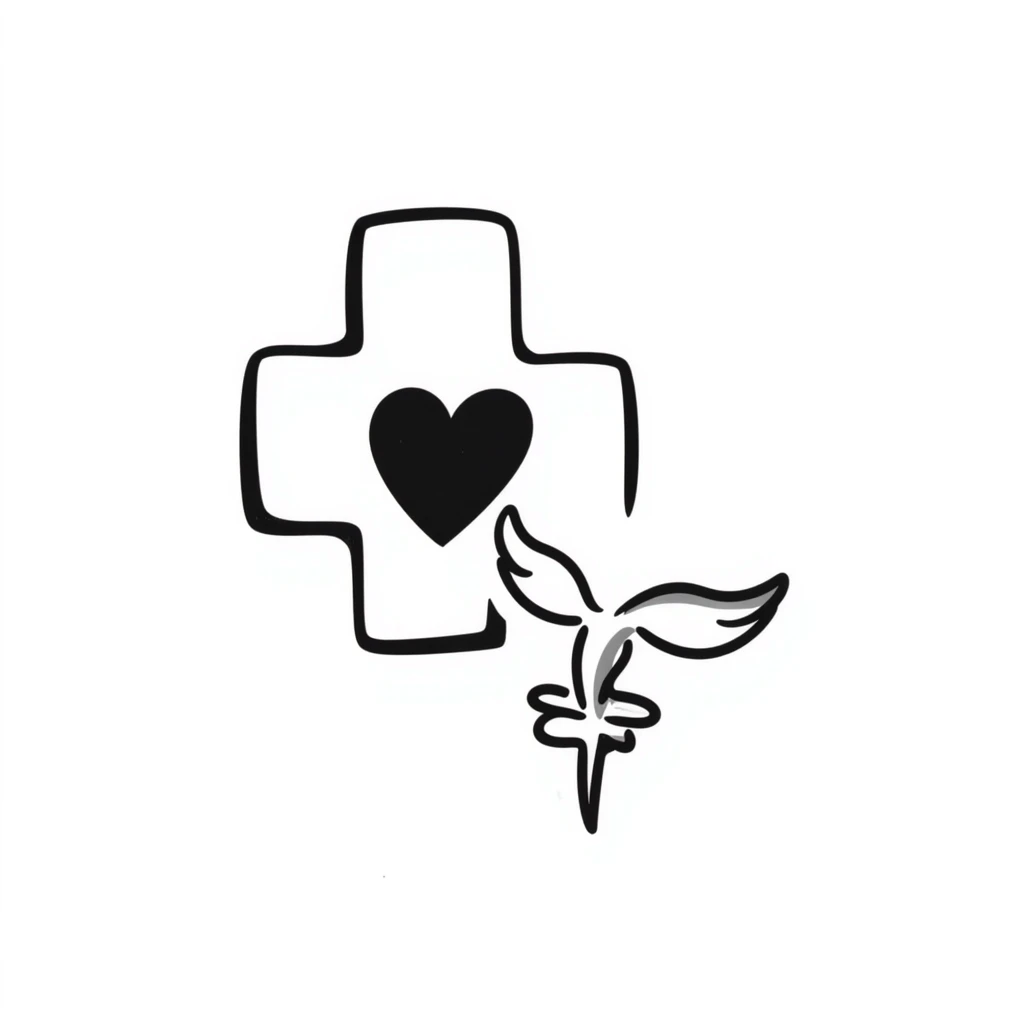Hand-drawn sexual health clinic symbol with medical cross and heart icon emoji