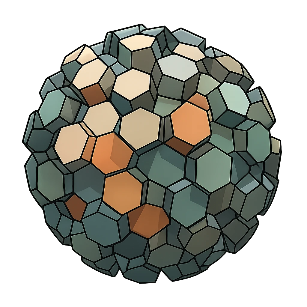 a sphere made of polygons, transparent wireframe, the hexagons are extruded to random heights all over the surface of the sphere, high degree of randomness emoji
