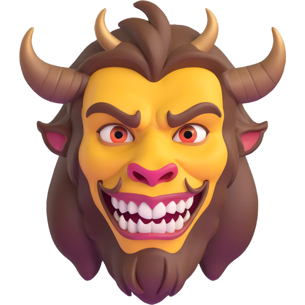 Beast from Beauty and the Beast halfway transformed back to human prince, part beast part human, with human mouth emoji